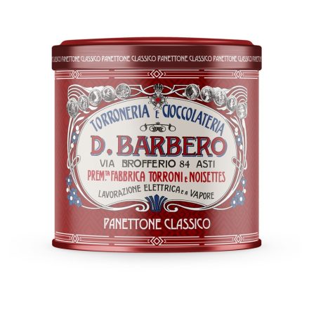 Barbero Panettone Classico - klasszikus narancsos & mazsolás panettone fém díszdobozban, 750g