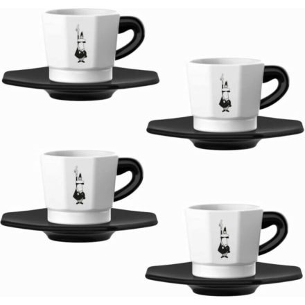 Bialetti Perfetto Moka cup with saucer set 4 pcs (75ml), hexagonal black&white