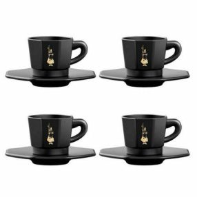   Bialetti Perfetto Moka hatoldalú csésze szett (75ml), fekete, 4 személyes
