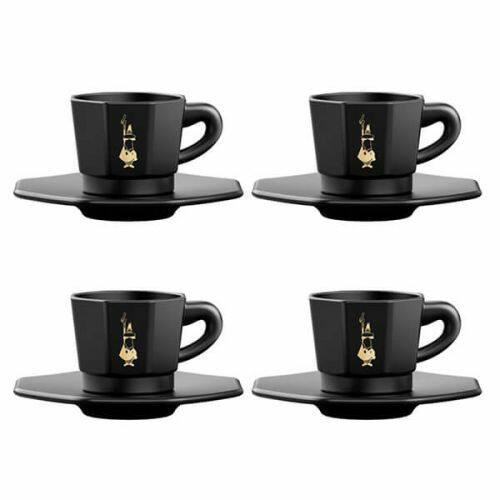 Bialetti Perfetto Moka hatoldalú csésze szett (75ml), fekete, 4 személyes