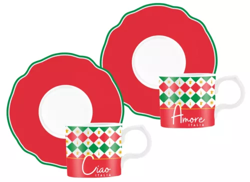 Bialetti - Espresso Cups and Saucers, set of 2 - Ciao Italia Collection