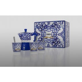   Bialetti - Dolce&Gabbana Moka Express Blu Mediterraneo díszdoboz csészével és ezüst keverőpálcával