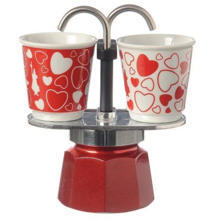 Bialetti Mini Express 2 cups coffee maker with 2 cups, hearts