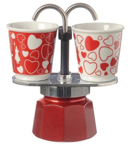 Bialetti Mini Express kotyogós kávéfőző 2 csészével, 2 adagos, szívecskés