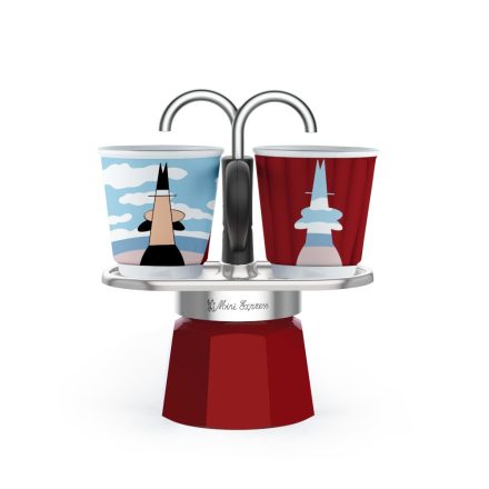 Bialetti Mini Express 2 cups coffee maker with 2 cups, Magritte edition