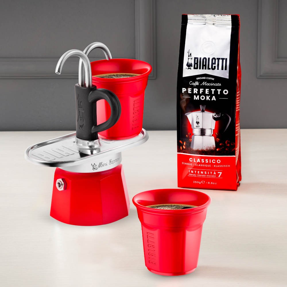 Bialetti Mini Express 2 cups coffee maker with 2 cups, red 