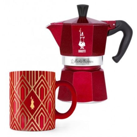 Bialetti Deco Glamour Moka Express 3 cups coffee maker + Deco Glamour mug