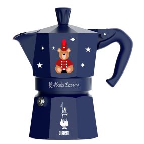   Bialetti - Moka Express kék kotyogós kávéfőző, 3 csészés - Karácsonyi Maci Kollekció