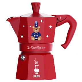   Bialetti - Moka Express piros kotyogós kávéfőző, 3 csészés - Karácsonyi Maci Kollekció
