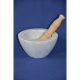 Marmotecnica White Carrara marble mortar with wood pestle, "Ciotola", 19.5 cm