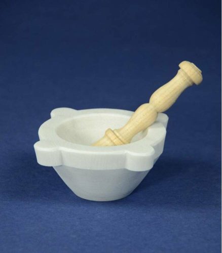 White Carrara marble mortar with beechwood pestle, "Genovese", 10 cm