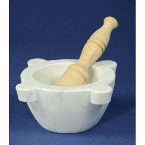   Mozsár fehér carrarai márványból bükkfa törővel, "Genovese", 14 cm