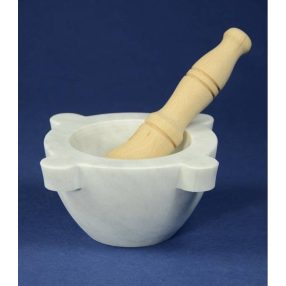   Mozsár fehér carrarai márványból bükkfa törővel, "Genovese", 16 cm