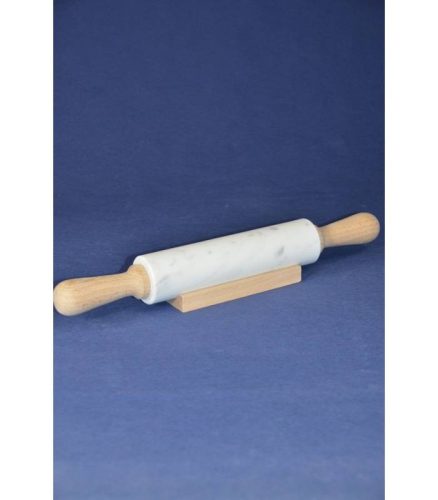 White Carrara marble rolling pin with beechwood handle, 47 cm