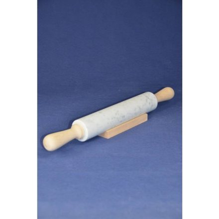 White Carrara marble rolling pin with beechwood handle, 52 cm