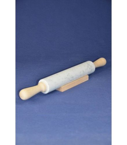 White Carrara marble rolling pin with beechwood handle, 52 cm