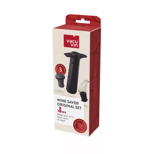 Vacuvin - Wine Saver Original Set (vacuum pump with 3 stoppers and 1 server), black